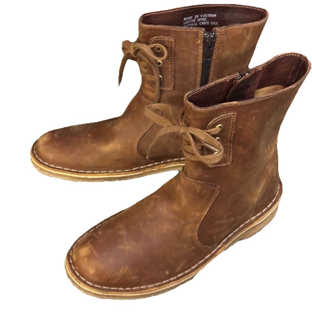 Originals Desert Boot Clarks Mid Calf Womens 7 M Leather Beeswax Crepe Zip